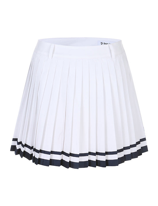 Benjefe Contrast Tape Pleated Skirt - White 70